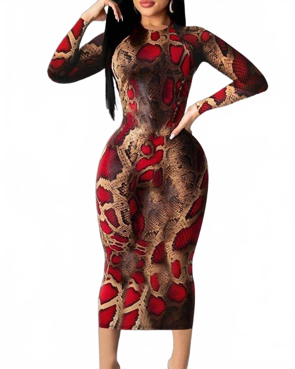 NEW FLARIX CORP print bodycon dress in red